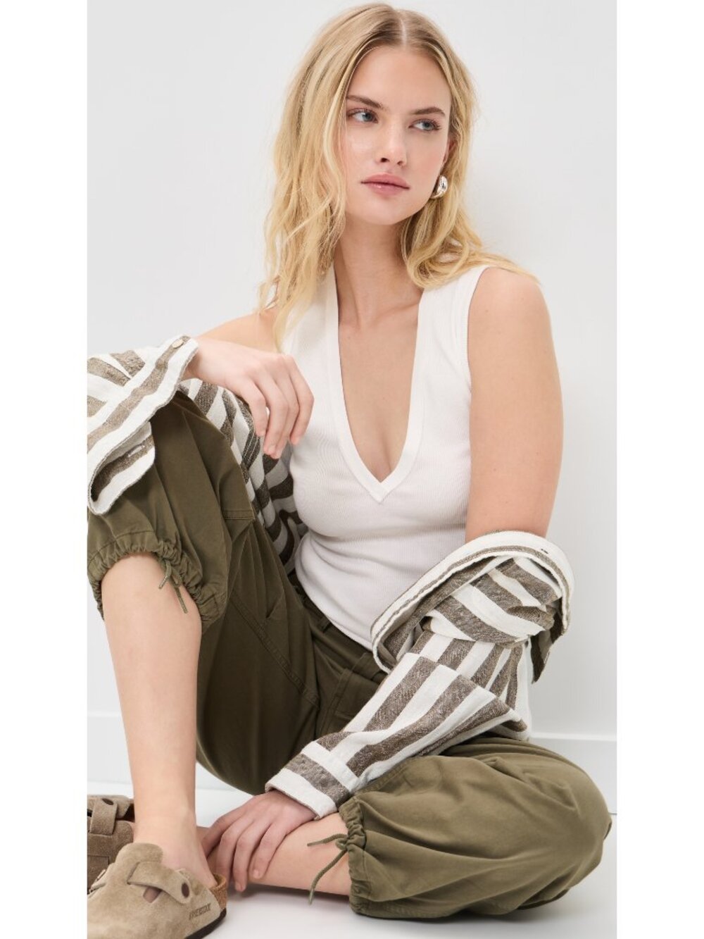 Free People Neria Tank Ivory White V Neck Sleeveless Relaxed Fit Top S NEW